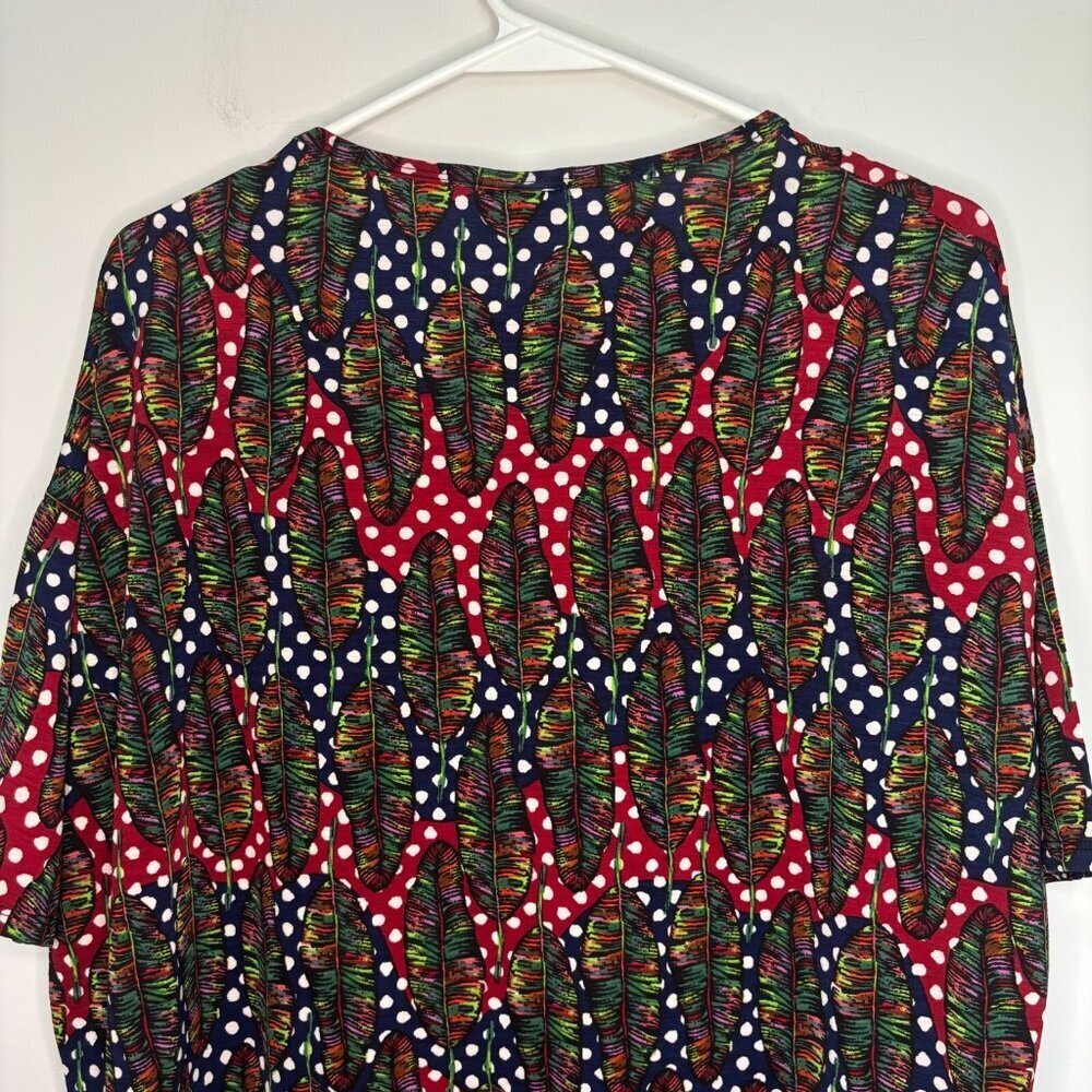 LULAROE NEW Irma Women's XS Red Navy Feathers Stretch Hi-Lo Comfy - Picture 3 of 6